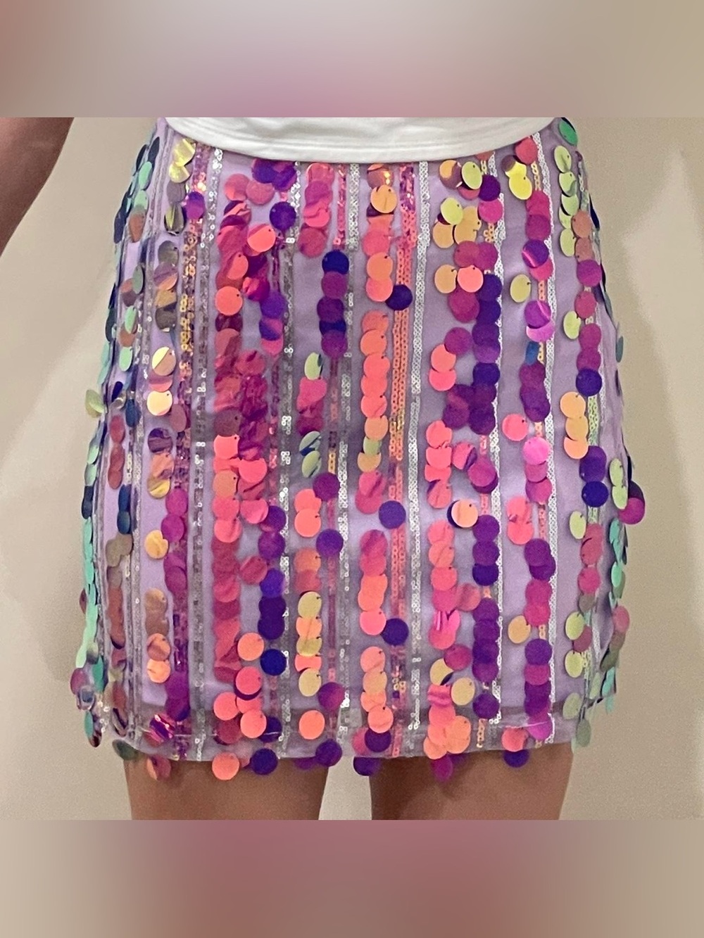 Forever 21 Lavender Mini Skirt with Iridescent Sequins
